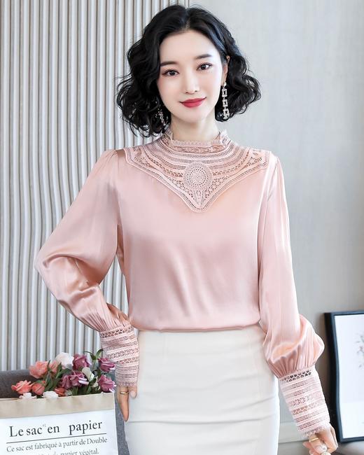 ANF-781春季新款蕾丝拼接缎面重磅上衣 商品图2