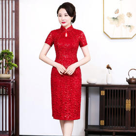 MY-92429春季新款蕾丝旗袍连衣裙