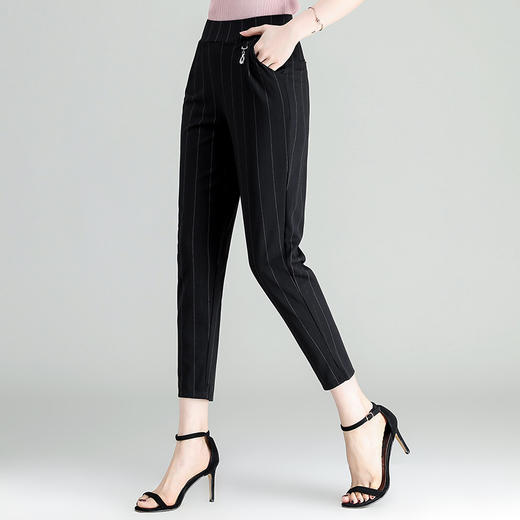 NP新款中年女直筒西裤宽松高腰休闲裤妈妈九分裤.大码条纹裤子 商品图0