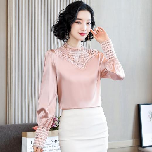 ANF-781春季新款蕾丝拼接缎面重磅上衣 商品图0