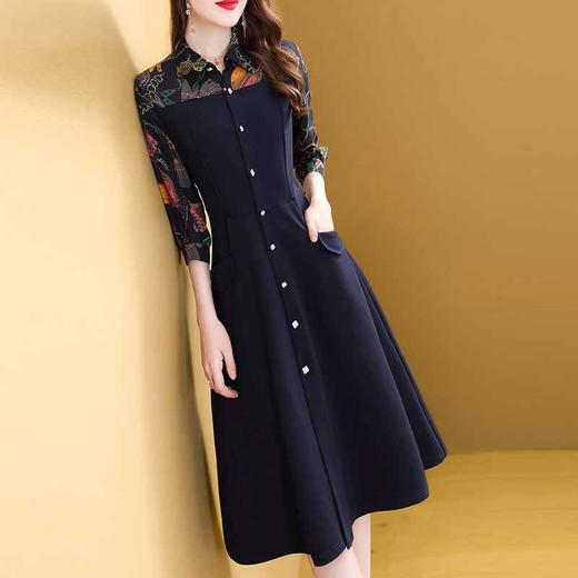 OSM-0060春夏新款polo七分袖拼接法式打底裙 商品图0