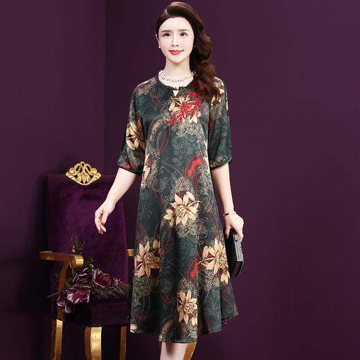 WXY-20216W夏新款圆领韩版显年轻大码真丝裙 商品图1