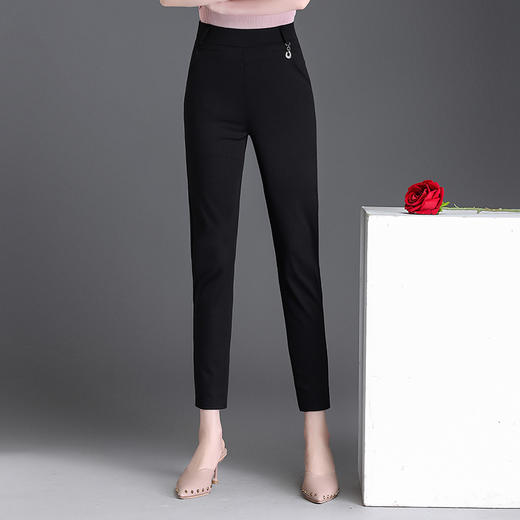 NP新款中年女直筒西裤宽松高腰休闲裤妈妈九分裤.大码条纹裤子 商品图1