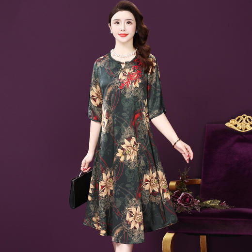 WXY-20216W夏新款圆领韩版显年轻大码真丝裙 商品图0