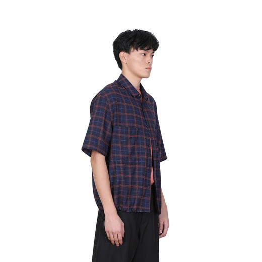 NINEWAY九平道 022C21 宽松格子短袖衬衣外套蓝格港风衬衫男 商品图2
