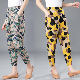 MQ-1196-2008夏季薄款韩版大码宽松棉麻印花裤子YY