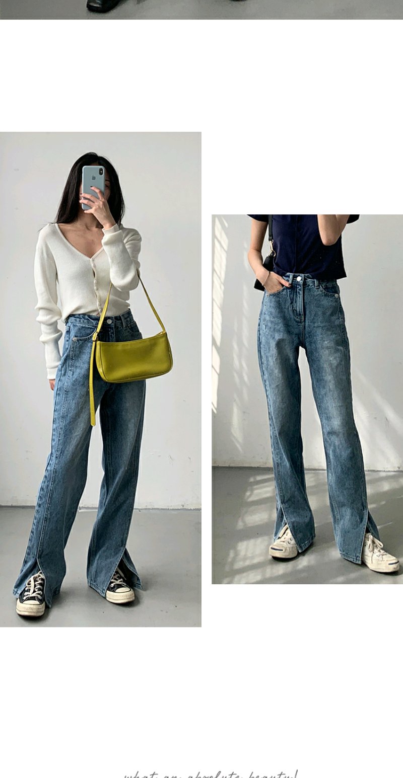 nara开叉牛仔裤女直筒宽松高腰腿粗显瘦裤子显高百搭裤2020夏季