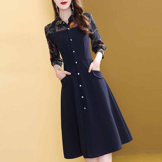 OSM-0060春夏新款polo七分袖拼接法式打底裙 商品图2