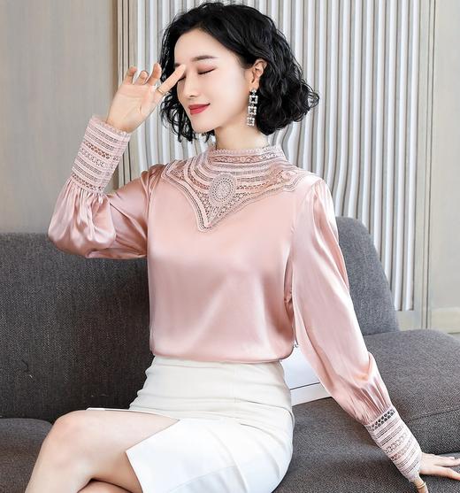 ANF-781春季新款蕾丝拼接缎面重磅上衣 商品图1