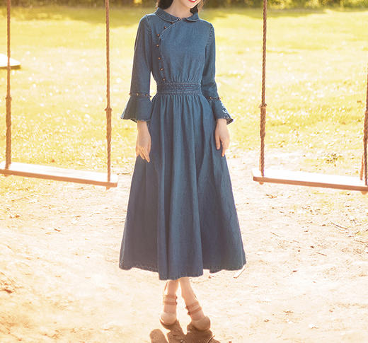 裁缝学苑 AG43文艺复古翻领收腰显瘦中长款连衣裙服装纸样裁剪图 商品图0