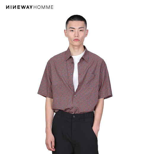 NINEWAY 九平道 021C02 港风印花短袖衬衫男休闲宽松衬衫外套 商品图0