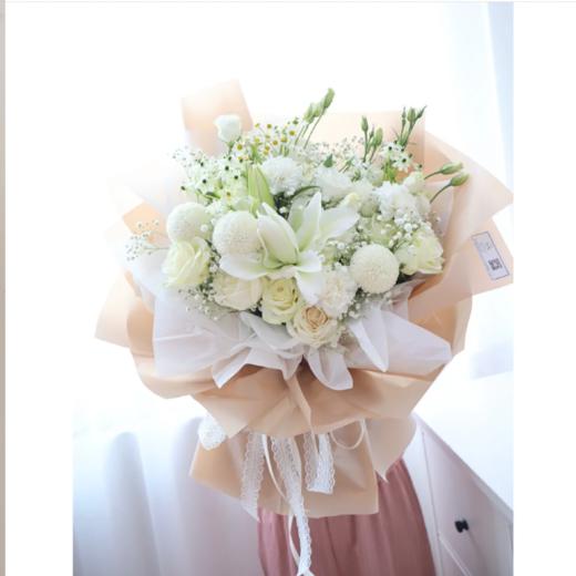 《温柔时光》.纯净白色系百合花束 商品图2