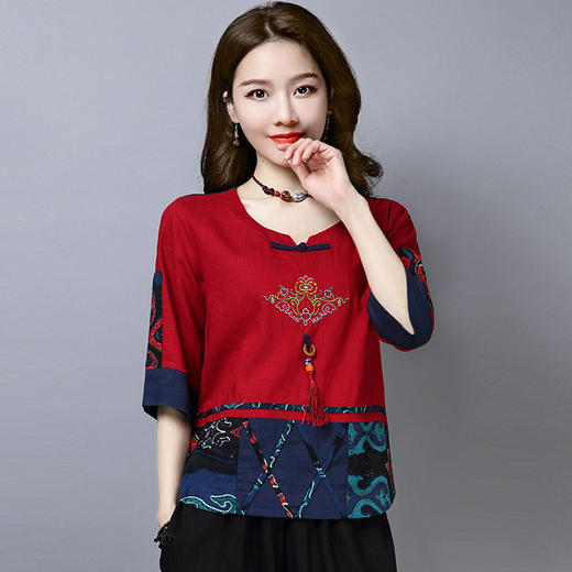 MQ-TZ1936夏装新款民族风复古棉麻洋气两件套套装YY 商品图1