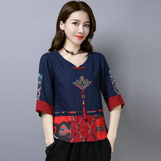 MQ-TZ1936夏装新款民族风复古棉麻洋气两件套套装YY 商品图0