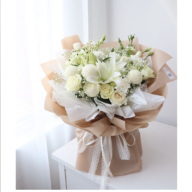 《温柔时光》.纯净白色系百合花束