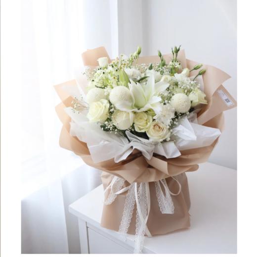 《温柔时光》.纯净白色系百合花束 商品图0