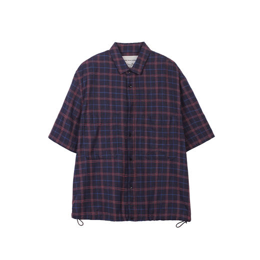 NINEWAY九平道 022C21 宽松格子短袖衬衣外套蓝格港风衬衫男 商品图4