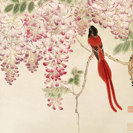 手绘国画花鸟画新中式现代简约玄关挂画卧室床头装饰画餐厅紫气东来