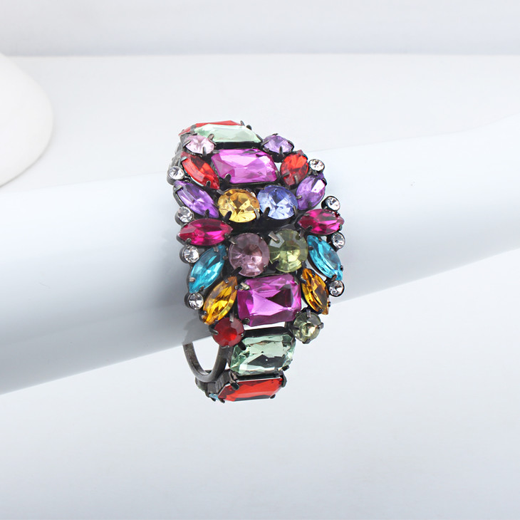 vintage孤品手镯多彩莱茵石镶嵌