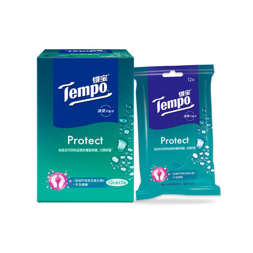 得宝（Tempo） 卫生湿巾12片/包x5包盒装 便携装湿纸巾纸柔湿巾 商品图1