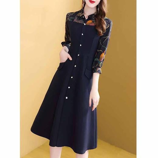 OSM-0060春夏新款polo七分袖拼接法式打底裙 商品图4