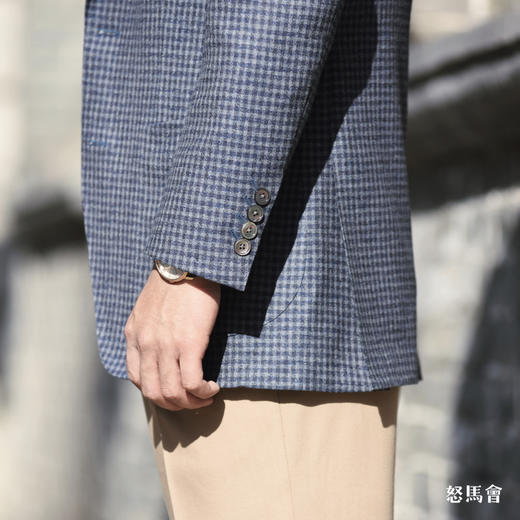 Reda ATTO Super 110's 雾霾蓝小方格纹全麻衬单西 商品图4