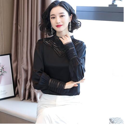 ANF-781春季新款蕾丝拼接缎面重磅上衣 商品图4