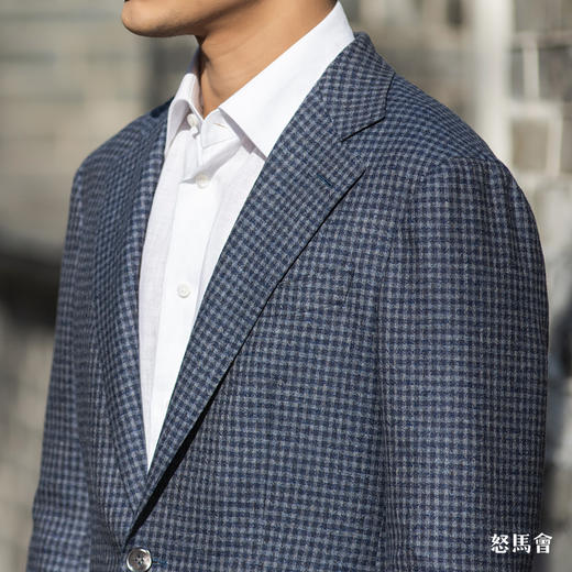 Reda ATTO Super 110's 雾霾蓝小方格纹全麻衬单西 商品图3