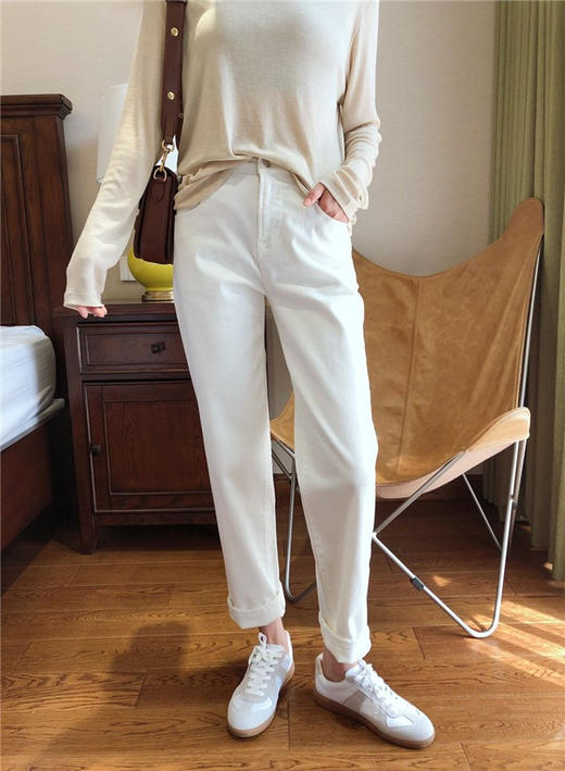 超柔小白~高弹舒适百搭高腰白色牛仔裤女宽松直筒老爹裤 【包邮 三天