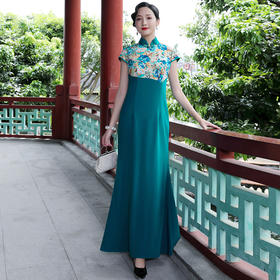 DLQ-A1248B春夏新款中国风长款复古走秀妈妈装旗袍