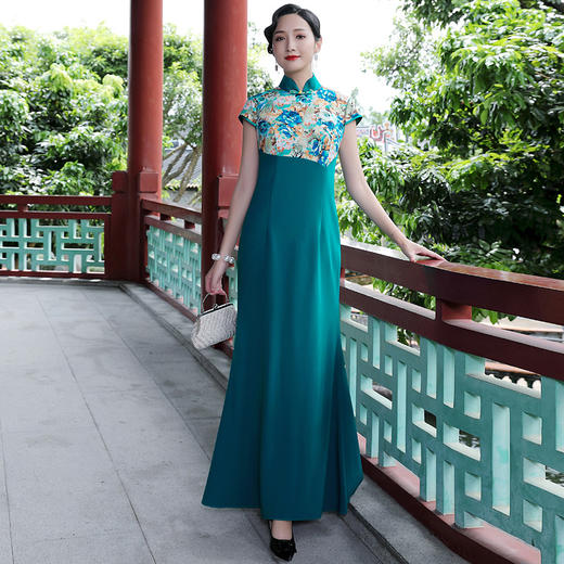 DLQ-A1248B春夏新款中国风长款复古走秀妈妈装旗袍 商品图0