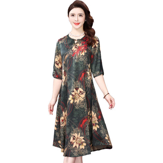 WXY-20216W夏新款圆领韩版显年轻大码真丝裙 商品图3