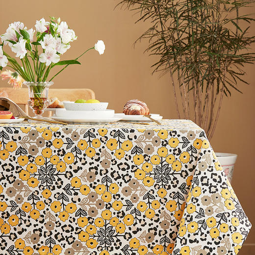 防水桌布美式田园桌布餐桌布黄色木槿桌布茶几布 商品图1