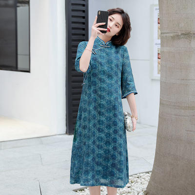 ML 3066 2020春夏新款苎麻改良旗袍裙 时尚潮流气质宽松中长款旗袍 商品图1
