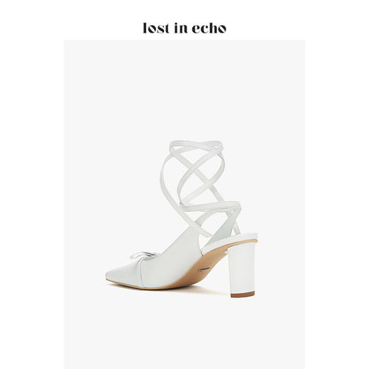 【微瑕疵不退不换】lost in echo设计师女靴 绕带大方头凉单鞋 白色高跟鞋 商品图4