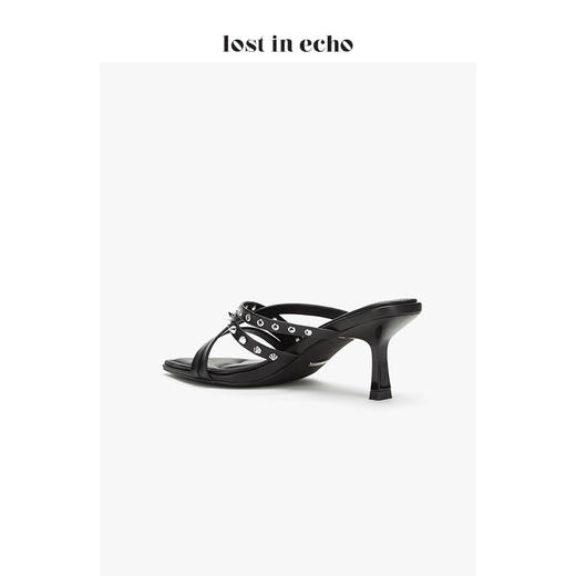 【微瑕疵不退不换】设计师lost in echo 铆钉装饰尖头凉穆勒鞋 黑色金属气眼细带女鞋 商品图4