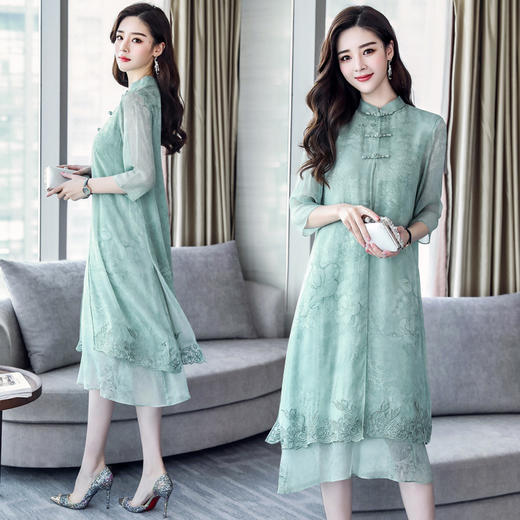 ASE-8810LWR刺绣真丝两件套连衣裙 商品图2