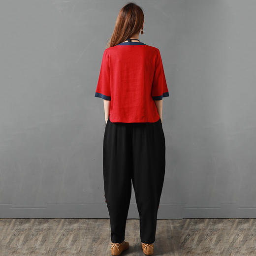 MQ-TZ1937夏装新款大码洋气绣花棉麻套装YY 商品图3