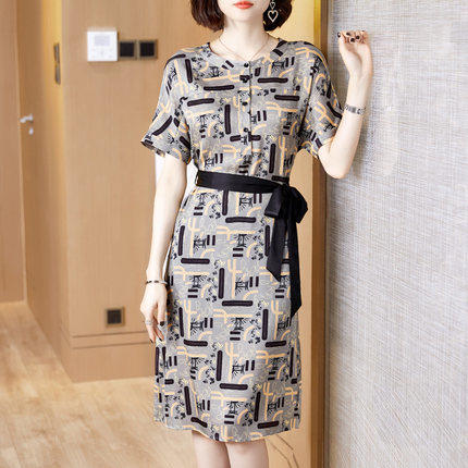 GG 79833条纹印花高档优雅桑蚕丝裙 商品图1