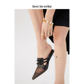 【微瑕疵不退不换】设计师女鞋lost in echo 网纱蝴蝶结猫跟穆勒鞋 黑色尖头凉鞋单鞋