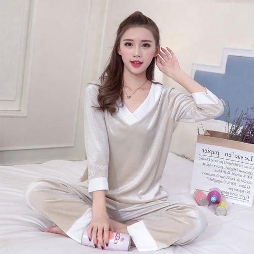 YRTC-633爆款金丝绒睡衣套装V领甜美刺绣家居服两件套WY 商品图2