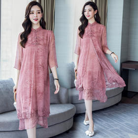 ASE-8810LWR刺绣真丝两件套连衣裙