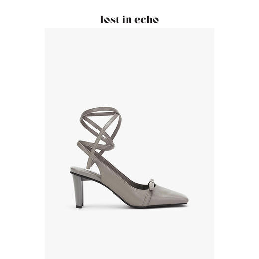 【微瑕疵不退不换】lost in echo设计师女鞋 绕带大方头凉单鞋 灰色高跟鞋 商品图2