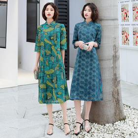ML 3066 2020春夏新款苎麻改良旗袍裙 时尚潮流气质宽松中长款旗袍