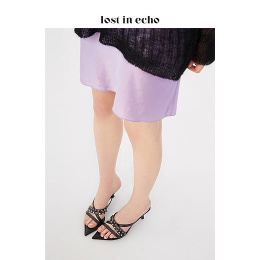 【微瑕疵不退不换】设计师lost in echo 铆钉装饰尖头凉穆勒鞋 黑色金属气眼细带女鞋 商品图0