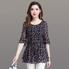 MQ-1268-1910夏季新款特大码短袖碎花遮肚显瘦雪纺衫YY
