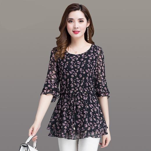 MQ-1268-1910夏季新款特大码短袖碎花遮肚显瘦雪纺衫YY 商品图0