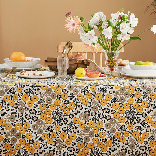 防水桌布美式田园桌布餐桌布黄色木槿桌布茶几布 商品图2