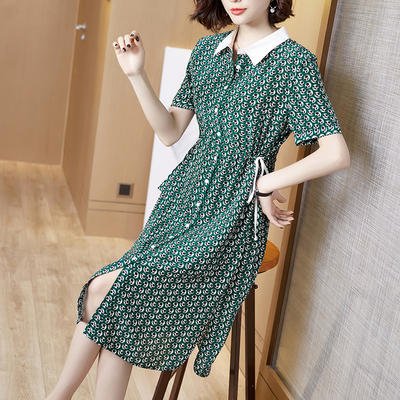 GG 79822 抽绳中长款新款印花桑蚕丝连衣裙 商品图0