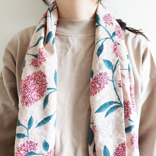 HUGOJIRO薄款长围巾插画粉色芍药 商品图2